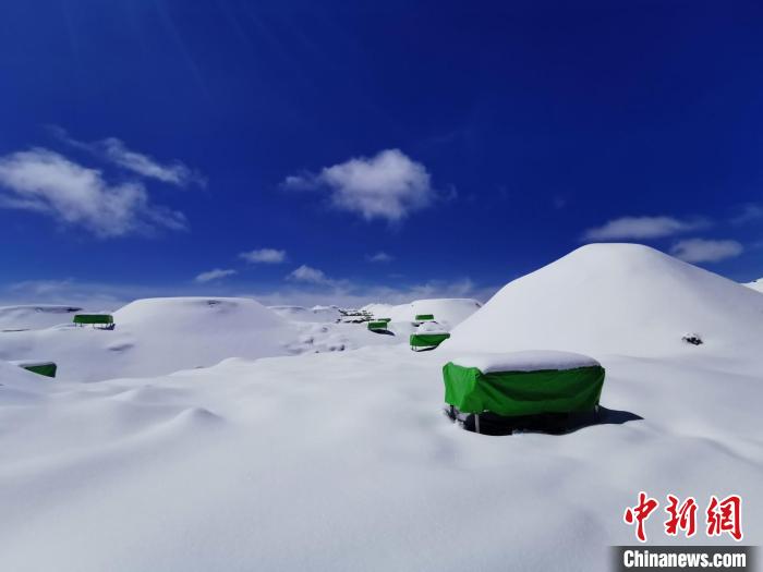 雪后的LHAASO一處探測器陣列?！≈锌圃焊吣芩?供圖