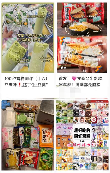 各式網(wǎng)紅雪糕。 截圖