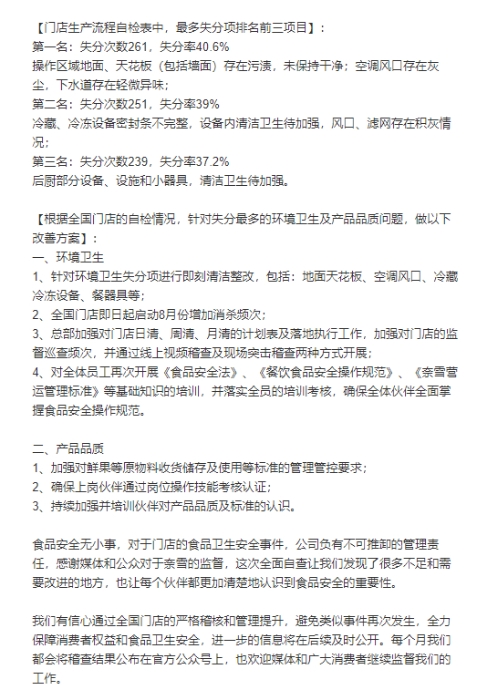 截圖自奈雪的茶微博8月3日晚間的回應(yīng)。