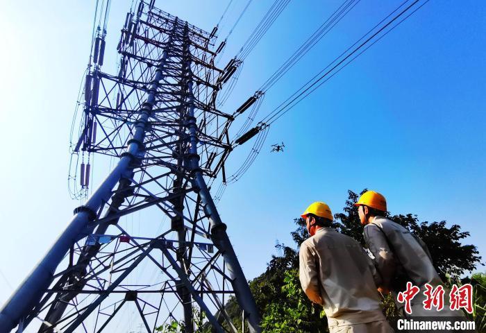 資料圖：對輸電線路開展特巡。　韓薇 攝