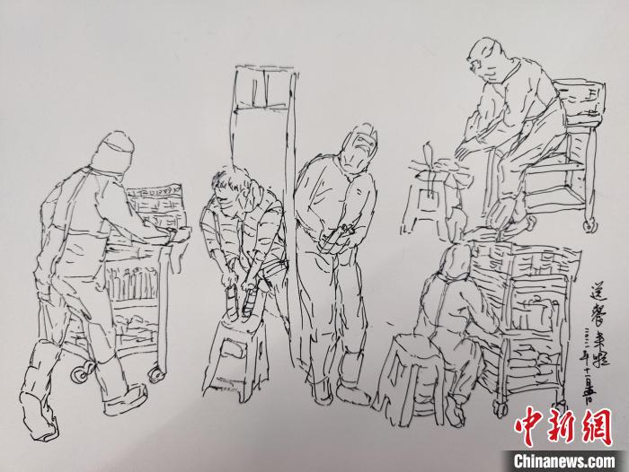 秦樹林創(chuàng)作的《隔離畫記》?！〕啥茧p流區(qū)融媒體中心供圖
