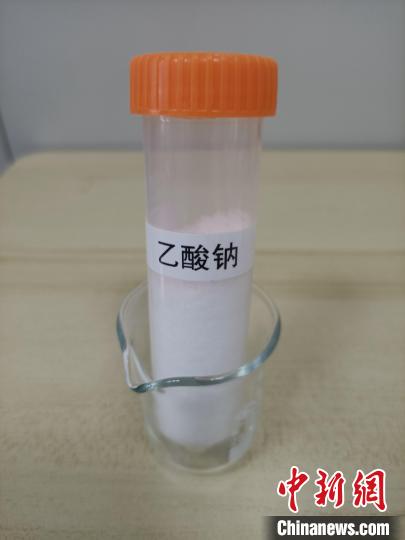 研究團(tuán)隊通過固態(tài)電解質(zhì)反應(yīng)器制備的乙酸鈉粉末。　研究團(tuán)隊 供圖
