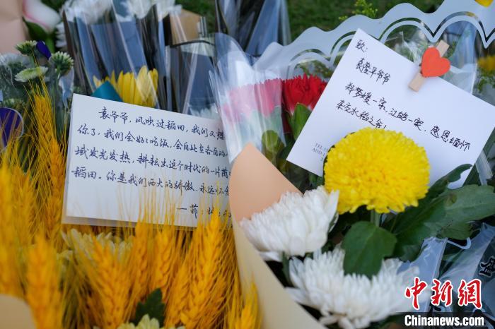 5月22日，在西南大學(xué)校園內(nèi)的袁隆平雕像前的花束中，學(xué)生們的留言?！『闻罾?攝