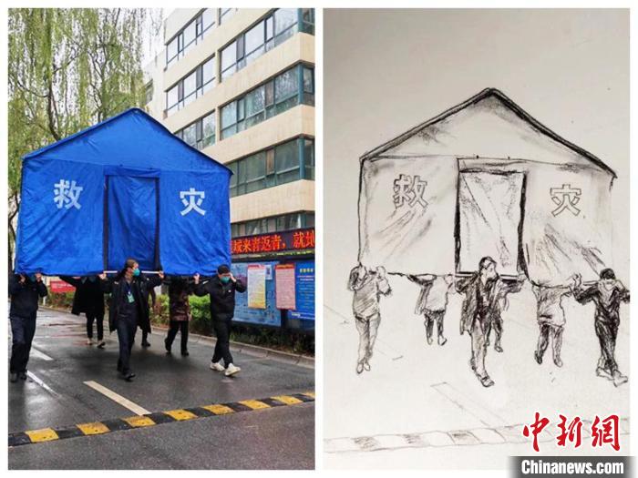圖為工作人員移動(dòng)一頂帳篷?！∏嗪Ｊ∽匀毁Y源廳 供圖