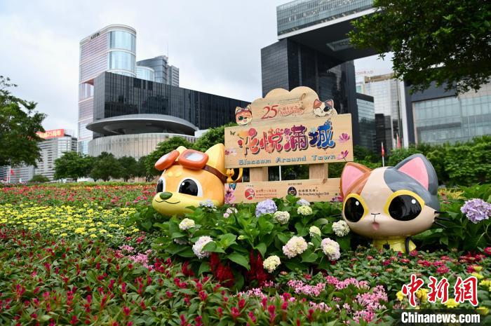 金鐘添馬公園的慶回歸25周年裝飾?！±钪救A 攝