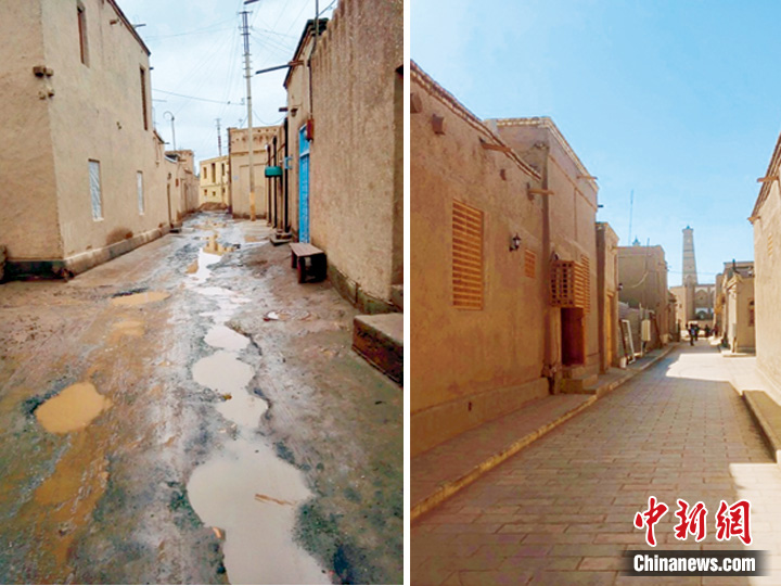 修復(fù)前后的民居建筑及周邊道路環(huán)境。許言 供圖