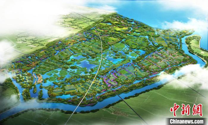 十八聯(lián)圩生態(tài)濕地蓄洪區(qū)鳥瞰效果圖。　合肥市水務(wù)局供圖