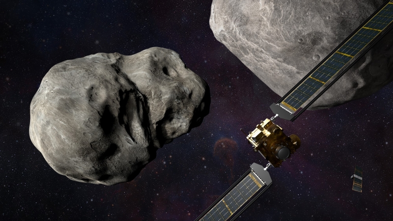 美國航天局“雙小行星重定向測試”（DART）航天器26日撞擊一顆近地小行星，以期改變小行星的運行軌道。（圖源：美國航天局）