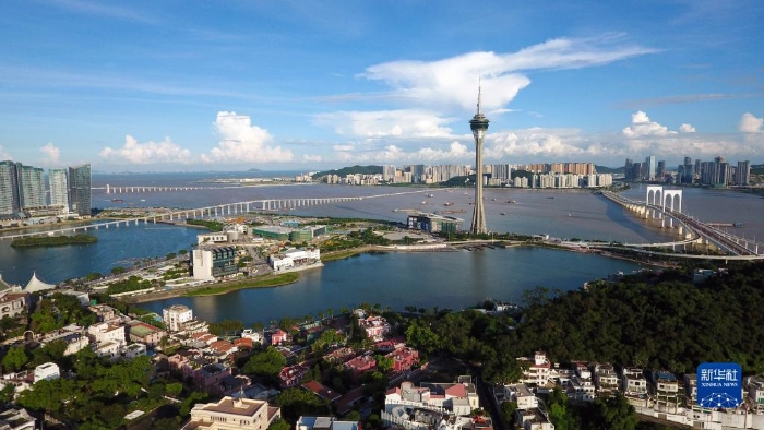 這是澳門西灣湖一帶景色（2019年7月1日攝，無人機(jī)照片）。新華社發(fā)（梁建華攝）