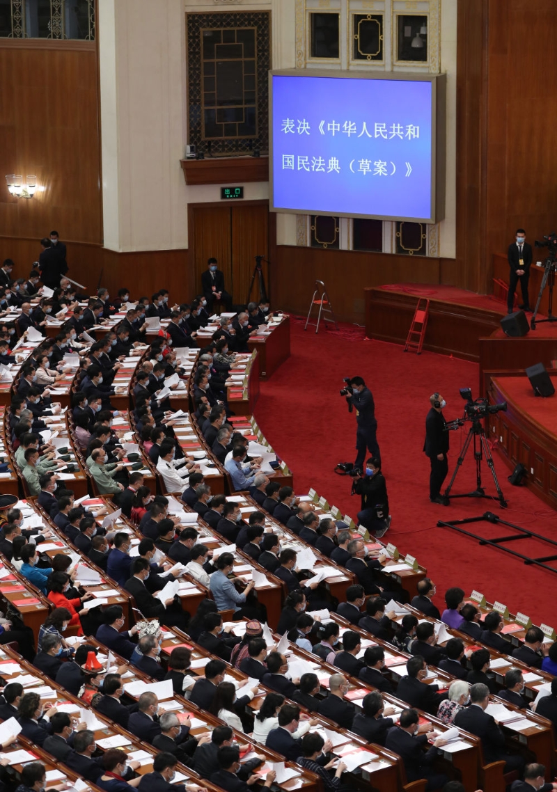 十三屆全國人大三次會議表決《中華人民共和國民法典(草案)》(2020年5月28日攝)。新華社記者 丁海濤 攝