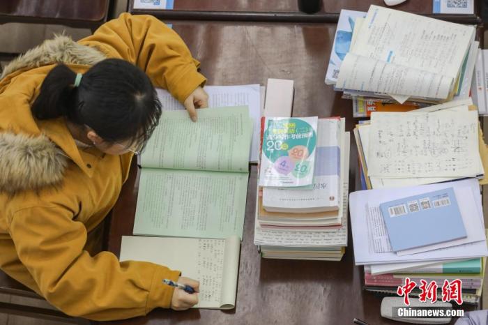 資料圖：一位考研學(xué)生在南昌大學(xué)圖書館的自習(xí)室內(nèi)復(fù)習(xí)備考。 劉力鑫 攝
