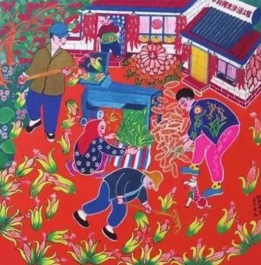 馬春燕創(chuàng)作的《時和年豐》農(nóng)民畫?！∈茉L者供圖