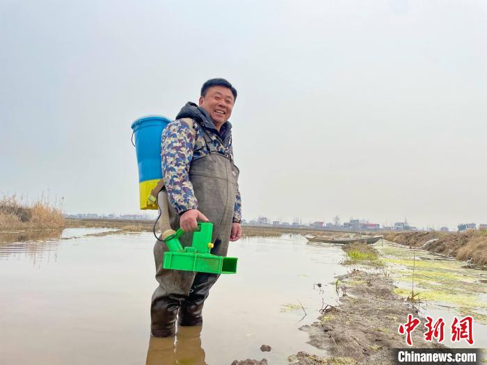 何新華在稻田查看情況，為春耕備耕做足準(zhǔn)備?！∷蚊?攝