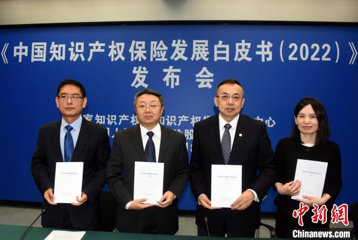《中國知識產(chǎn)權(quán)保險(xiǎn)發(fā)展白皮書(2022)》發(fā)布會(huì)在國家知識產(chǎn)權(quán)局舉行，四位業(yè)界專家對媒體解讀分析?！?lt;a target='_blank' href='/'>中新社</a>記者 孫自法 攝