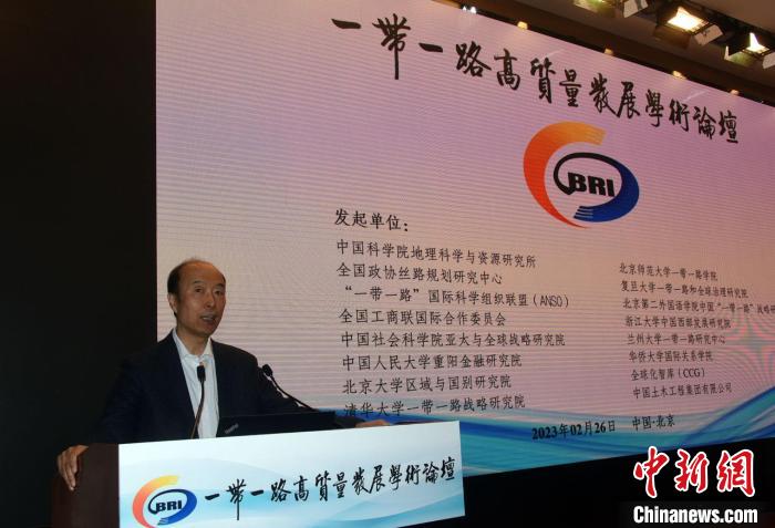 “一帶一路高質(zhì)量發(fā)展學(xué)術(shù)論壇”秘書(shū)長(zhǎng)劉衛(wèi)東研究員主持論壇年會(huì)開(kāi)幕式并作總結(jié)?！?lt;a target='_blank' href='/'>中新社</a>記者 孫自法 攝