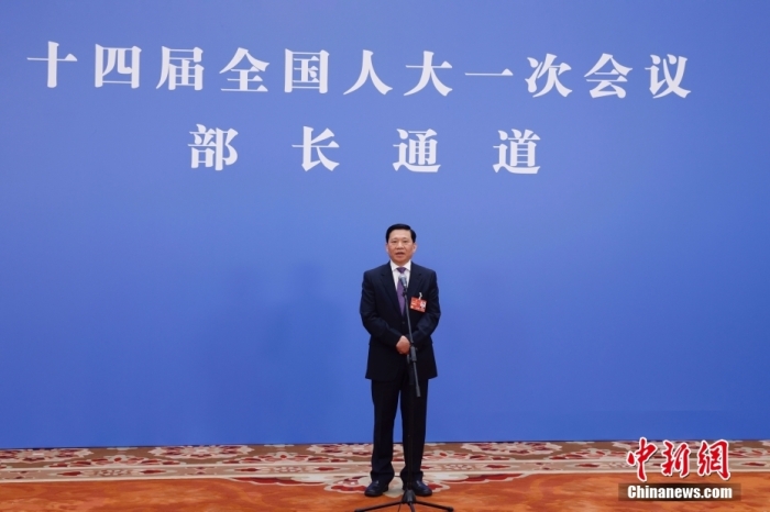 圖為應急管理部部長王祥喜接受媒體采訪。<a target='_blank' href='/'>中新社</a>記者 韓海丹 攝
