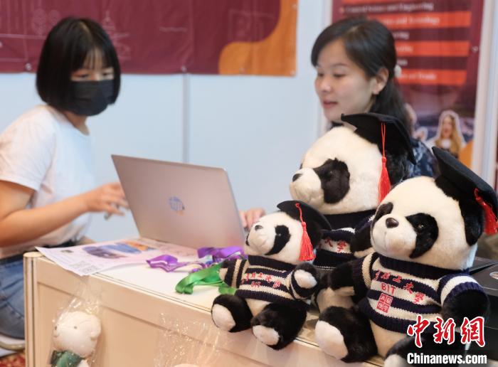 北京理工大學(xué)帶來(lái)可愛(ài)熊貓玩偶，頗為吸睛 陳悅 攝