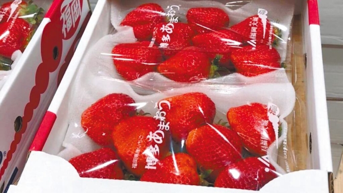 食藥署正評估開放「氟尼胺」和「克凡派」兩款農(nóng)藥可用於草莓，讓農(nóng)藥超標(biāo)的日本草莓就地合法，遭國內(nèi)草莓農(nóng)抗議。圖為臺北內(nèi)湖好市多「空運日本草莓」被驗出農(nóng)藥氟尼胺超標(biāo)。（北市衛(wèi)生局提供）