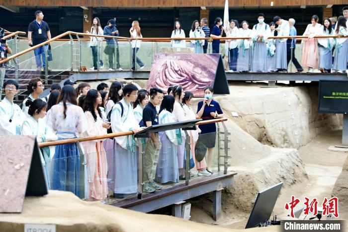 在蓉港澳臺(tái)僑大學(xué)生參觀成都金沙遺址博物館?！堄莱?攝