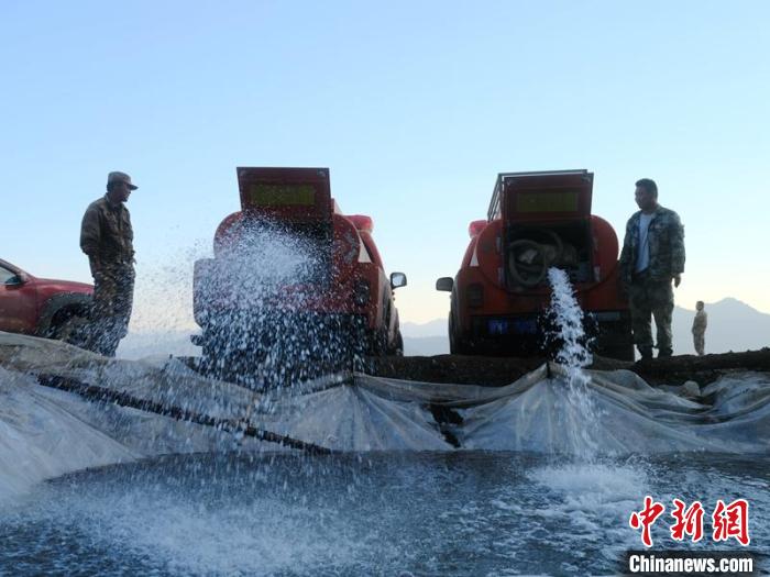 由當?shù)卮迕窠M成的民兵應急分隊將水送到海拔3700米的原始森林里，全力保障火場用水?！〕萄┝?攝