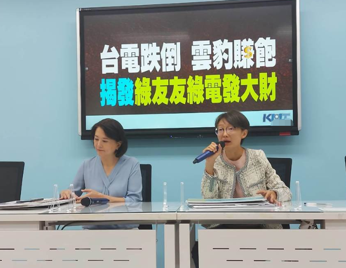 國民黨黨團副書記長吳怡玎（右）、王鴻薇（左）22日召開“臺電跌倒 云豹賺飽 揭發(fā)綠友友 綠電發(fā)大財”