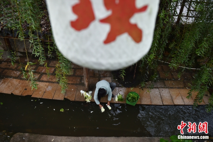 圖為居民在興賢古街小溪邊洗菜。<a target='_blank' href='/' >中新網(wǎng)</a>記者 李駿 攝
