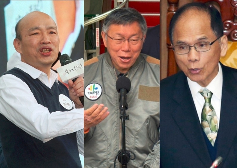 韓國(guó)瑜(左)、游錫堃(右)藍(lán)綠陣營(yíng)爭(zhēng)立院龍頭，民眾黨主席柯文哲(中)的意向成為關(guān)鍵。（合成圖／示意圖／資料照）