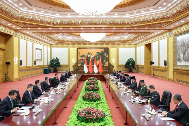 4月1日下午，國家主席習(xí)近平在北京人民大會(huì)堂同印尼當(dāng)選總統(tǒng)普拉博沃舉行會(huì)談。 新華社記者 劉彬 攝