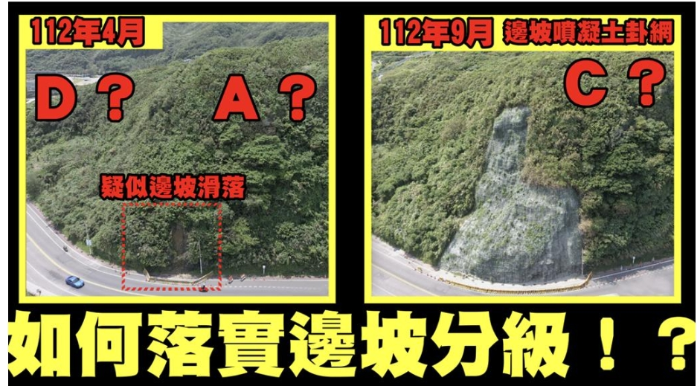 基隆坍方處去年曾因落石升級為A級不穩(wěn)邊坡，但補(bǔ)強(qiáng)完觀察不到1個(gè)月就被降至C級，要求交通部檢討分級制度