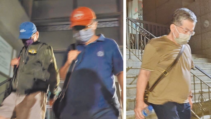 臺南地檢偵辦臺綠弊案聲押失敗，臺鹽綠能前董事長陳啟昱（中）與前總經(jīng)理蘇坤煌（左），以及其他被告（右）步出臺南地院